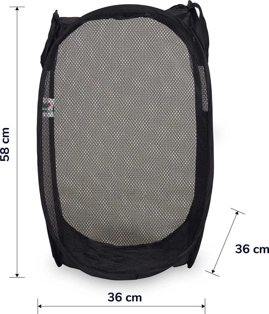 Wonair - Opvouwbare Wasmand - Wassorteerder - Extra Opbergvak – Met Hengsel - 70L - Zwart - Afbeelding 2