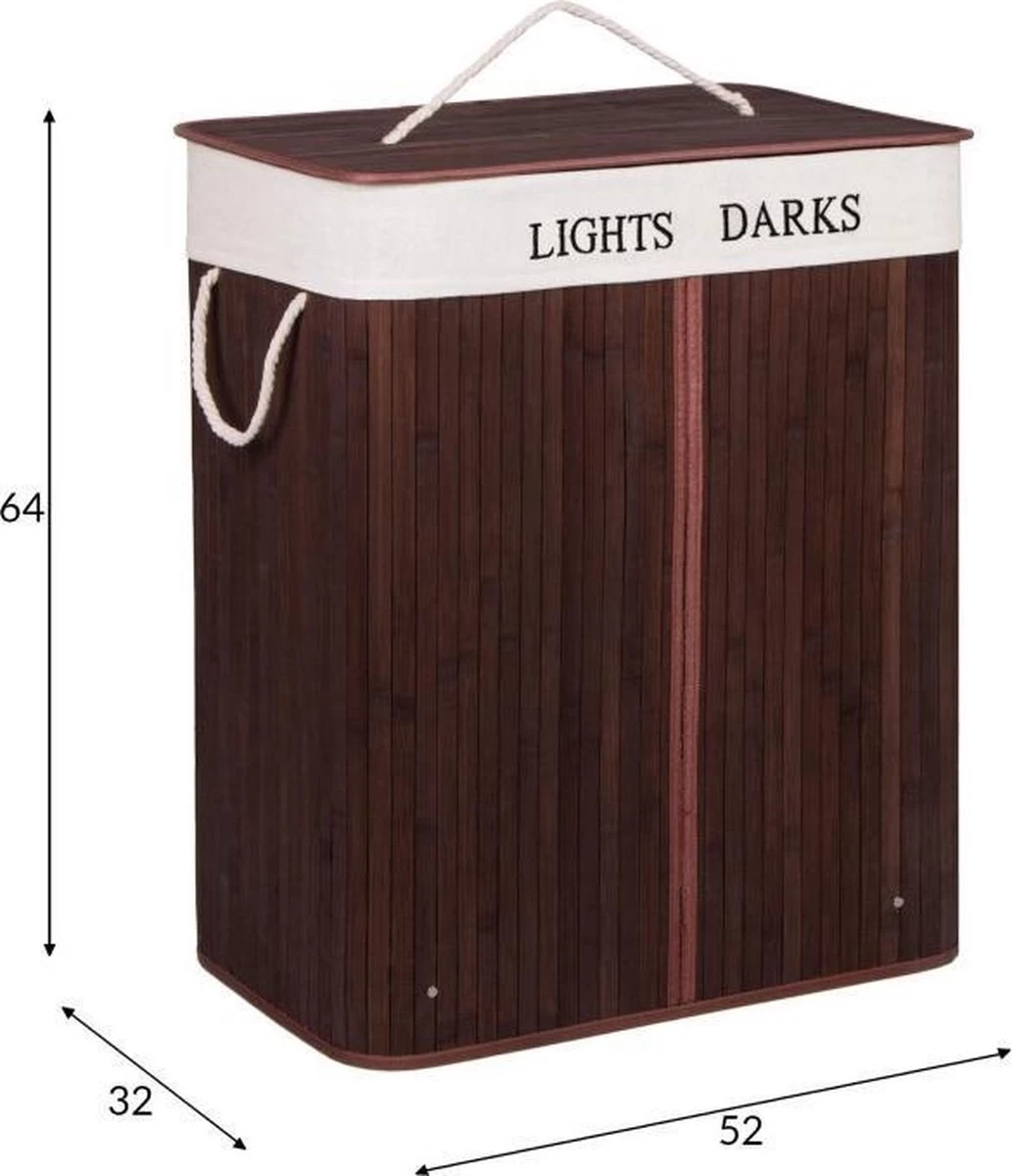 Springos Dubbele Wasmand | 2 Vakken Met Deksel | Opvouwbaar | 100 Liter | Met Uitneembare Waszak | Wasmand | Bruin - Afbeelding 10