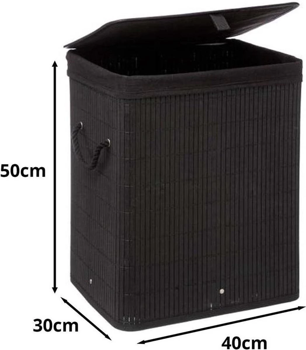 Wasmand Met Deksel 60 L - Bamboe - Zwart - Afbeelding 3