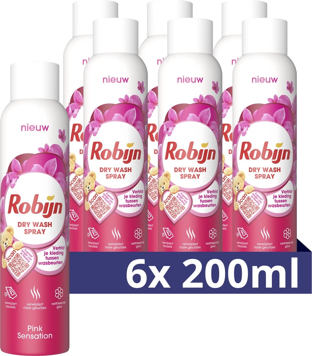 Robijn Pink Sensation Dry Wash Spray - 6 X 200 Ml - Voordeelverpakking