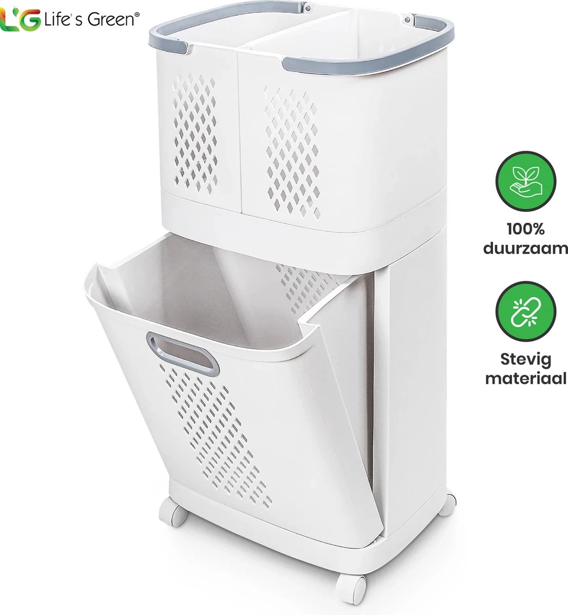 Life’s Green® - Wasmand - Wassorteerder - Wasmand 3 Vakken - Wit