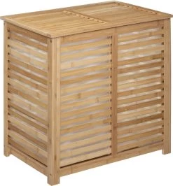 4goodz Bamboe Wasmand Met 2 Vakken En Deksel 60x40x58 Cm - Bruin