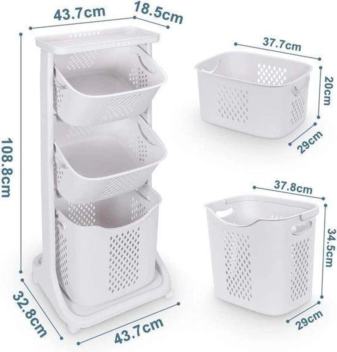 Sens Design Wassorteerder – Wasmand Met 3 Vakken - Op Wieltjes - Afbeelding 2