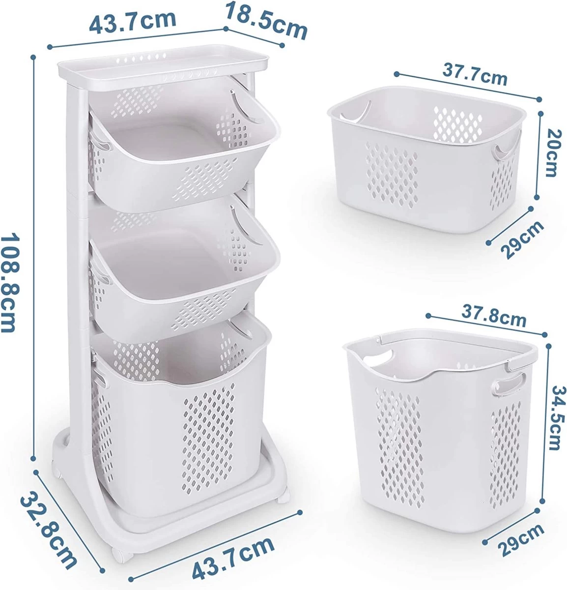 Wassorteerder – Wasmand Met 3 Vakken - Op Wieltjes - Milaan - Afbeelding 2