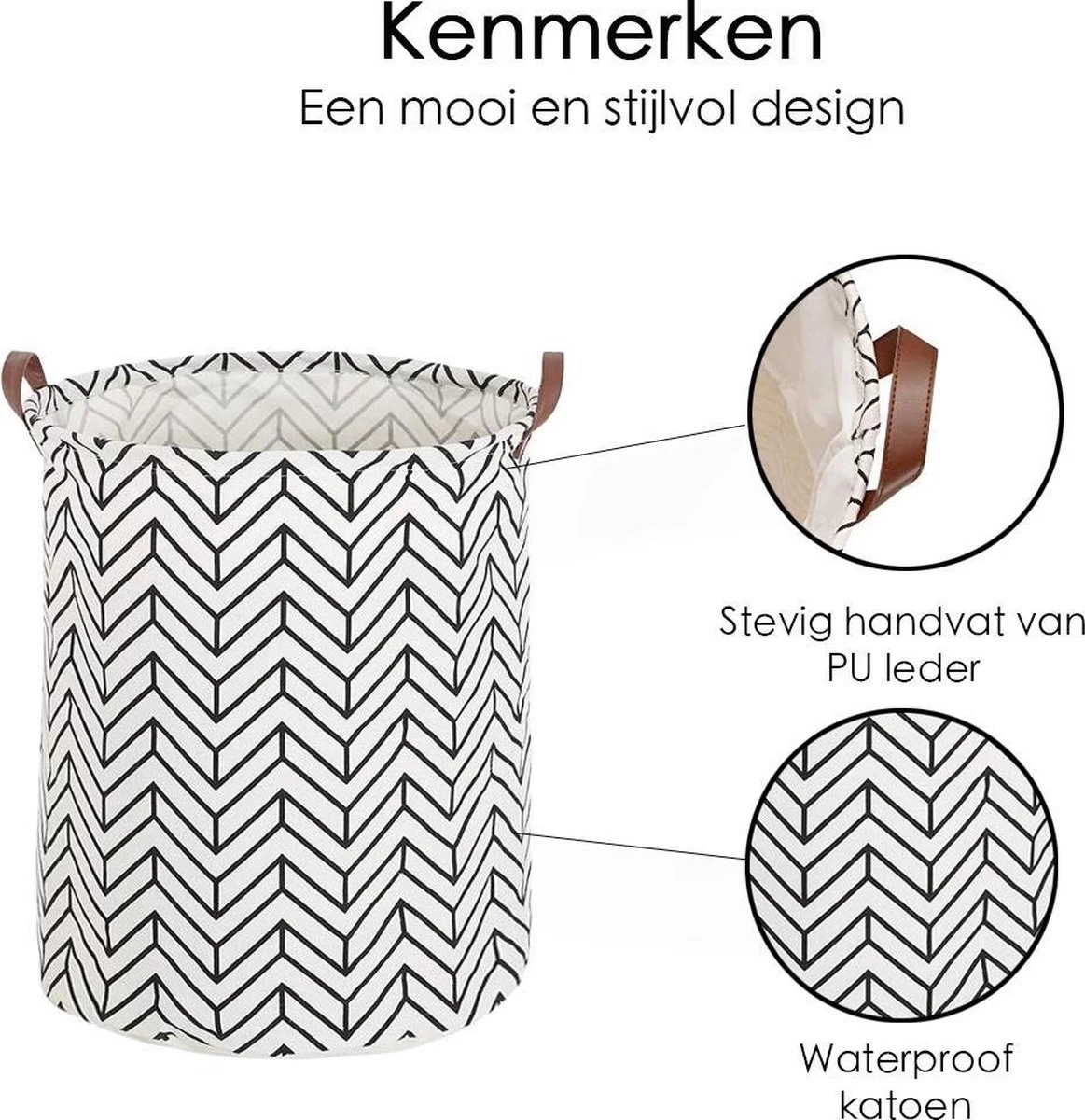 Merkloos Wasmand - Opbergzak - 60L - Waterproof - Zwart/wit - Afbeelding 4