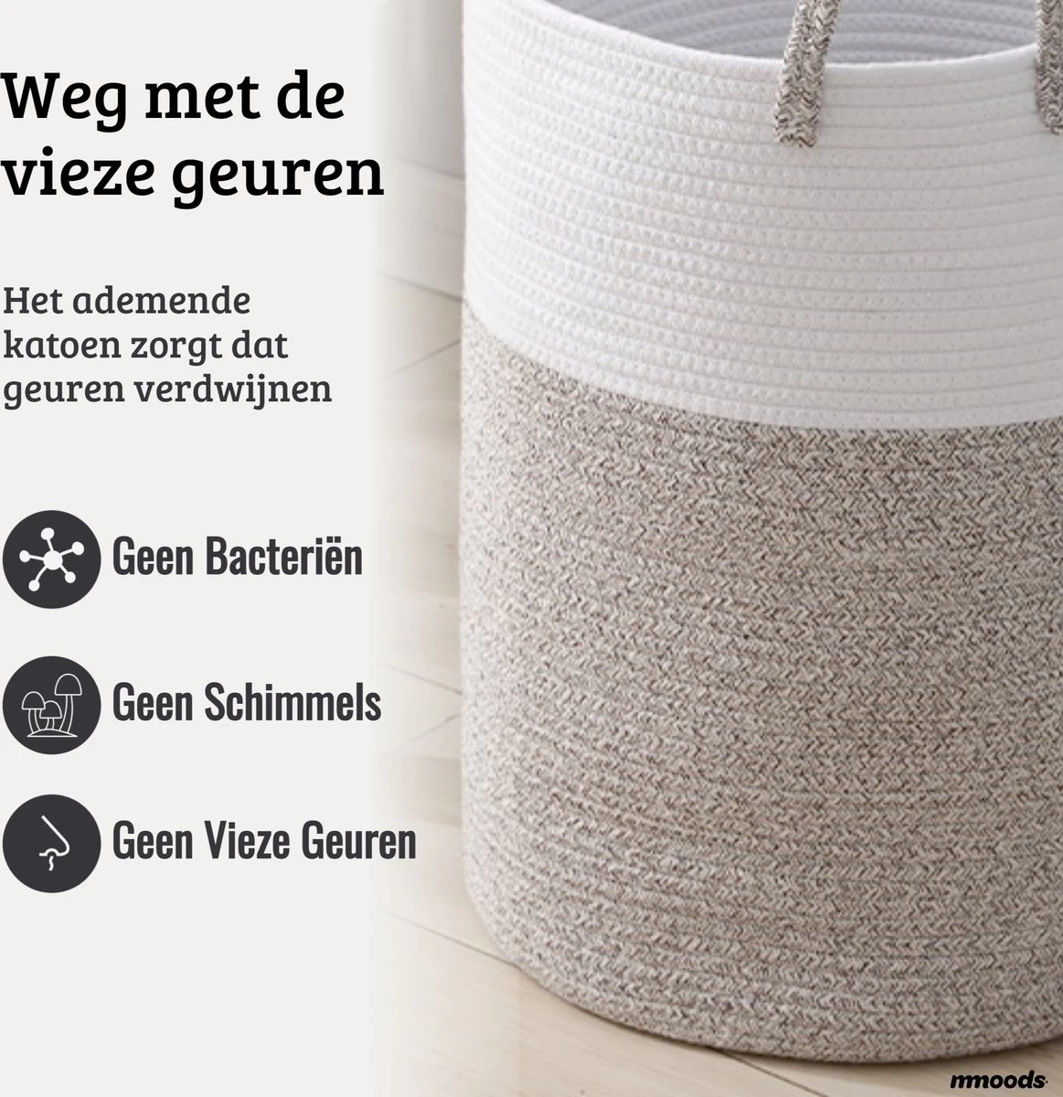 Mmoods Wasmand Katoen 72 Liter - Opbergmand Speelgoed - Wassorteerder Met Handvaten - Wasbox Badkamer - Mand Rond Badkamer Grijs - Image 4