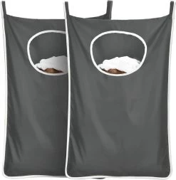 Merkloos Wasmand Hangend - 2 Stuks - Zwart - 120 Liter - Hangende Opvouwbare Waszak