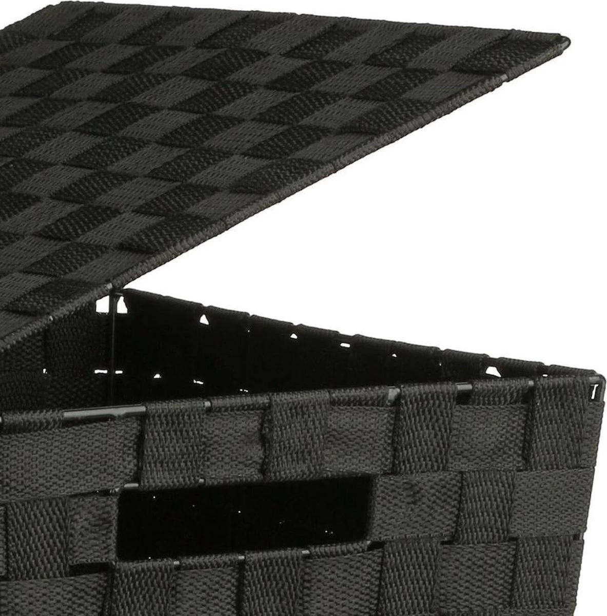 Merkloos Decopatent® Wasmanden Met Deksel - 60 Liter - Geweven Wasmand - Wasbox Met Optil Deksel - Polypropyleen - Afm 33x33x53 Cm - Zwart - Afbeelding 5