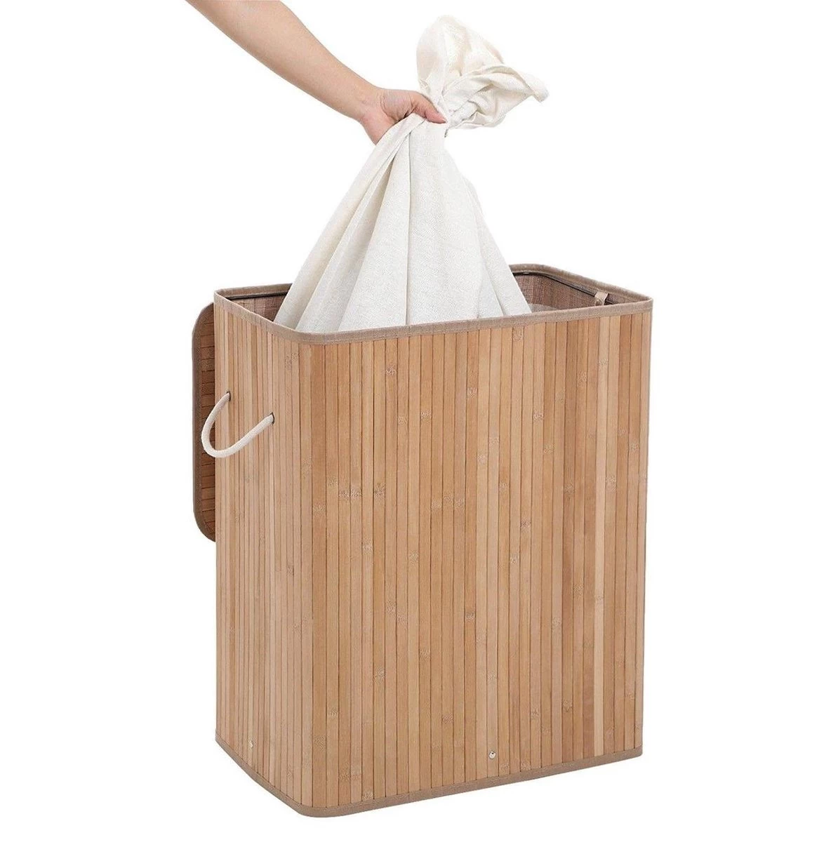 Grote Bamboe Wassorteerder Met 2 Vakken - 100 L - Natuurlijk Bruin - Afbeelding 4