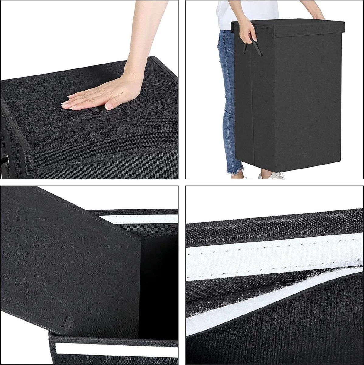 Opvouwbare Wasmand Met Deksel En Handvaten, 85L - Zwart - Afbeelding 7