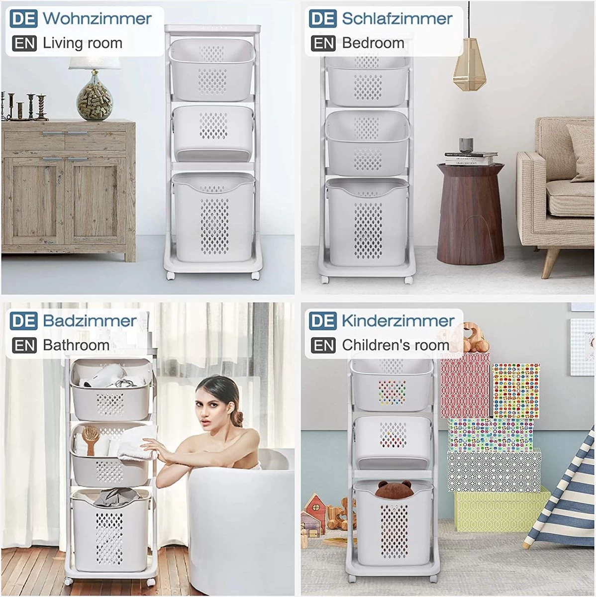 Wassorteerder – Wasmand Met 3 Vakken - Op Wieltjes - Milaan - Afbeelding 4