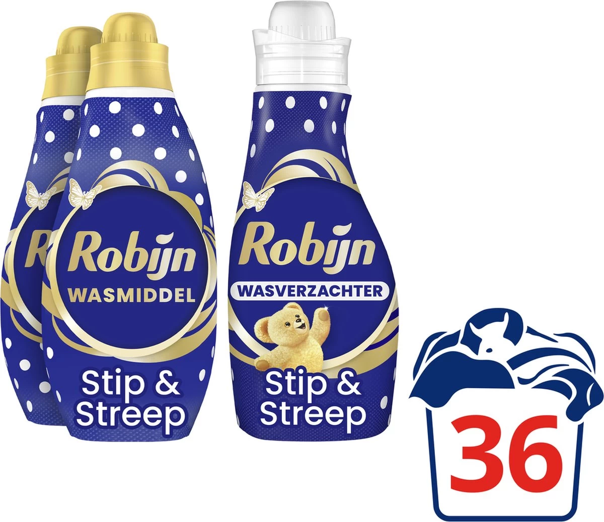 Robijn Robijn Specials Wasmiddel En Wasverzachter Pakket Voor Gekleurde Kleding Met Witte Elementen Stip En Streep Beschermt Wit In Gekleurde Kleding 2 X 18 + 30 Wasbeurten - Afbeelding 2