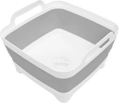 Kurtzy Grijs Inklapbare Afwas Zink/basin, Met Drainage Plug - 16L Water Capaciteit – Vouwbare Kom Met Plastic Handvatten – Draagbare Wasbak Voor Buiten Camping, Reizen, Keuken En Caravan