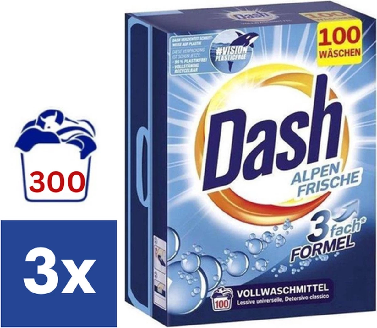 Dash XXL Pack Alpenfris Universeel Waspoeder - 3 X 6 Kg (300 Wasbeurten)