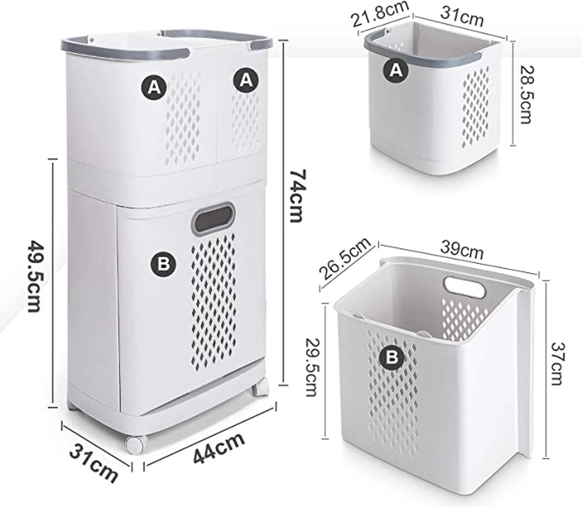 Wassorteerder – Wasmand Met 3 Vakken - Op Wieltjes - Valencia - Afbeelding 5