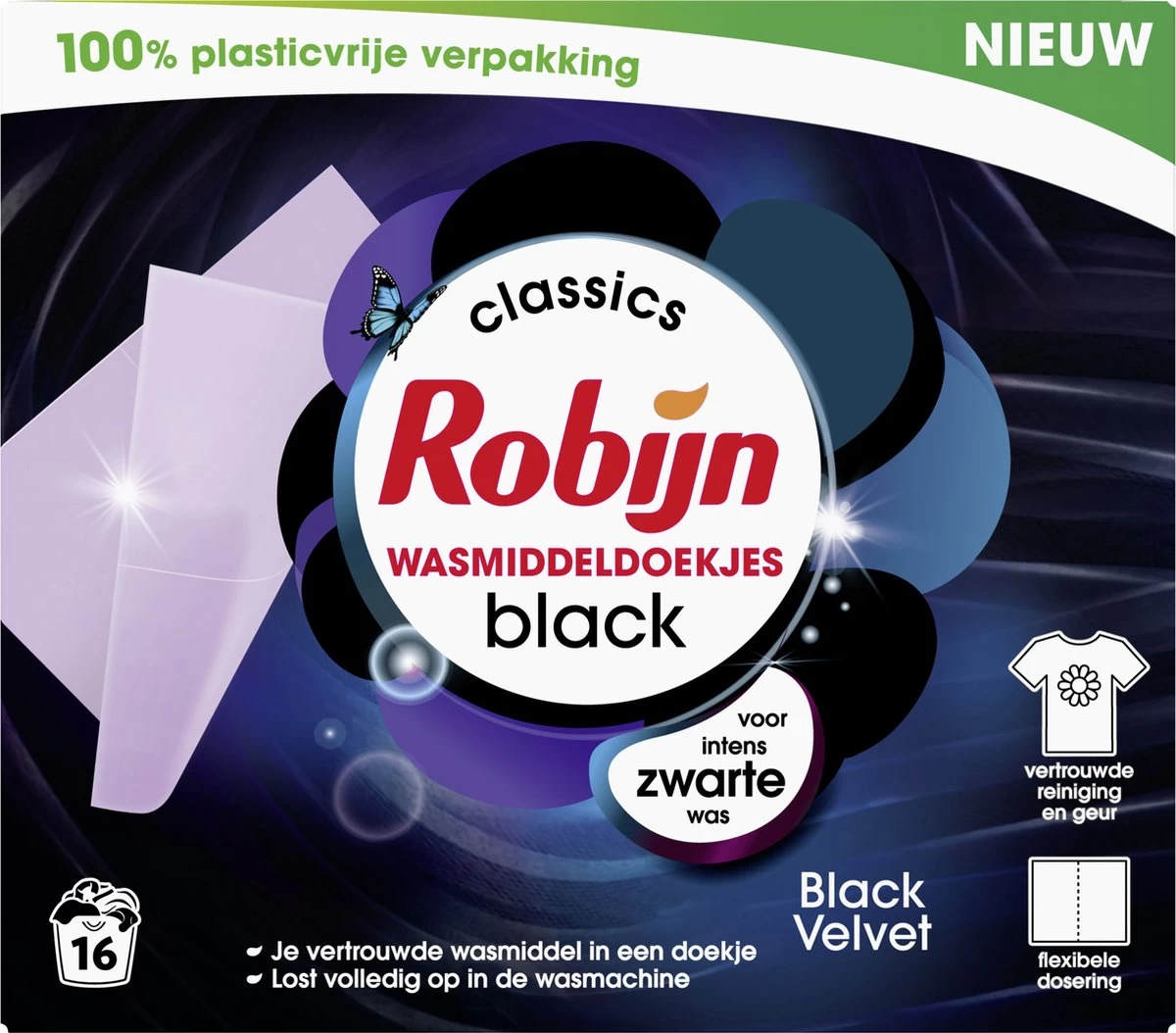 Robijn Classics Black Velvet Wasmiddeldoekjes 16 Wasstrips - Afbeelding 2