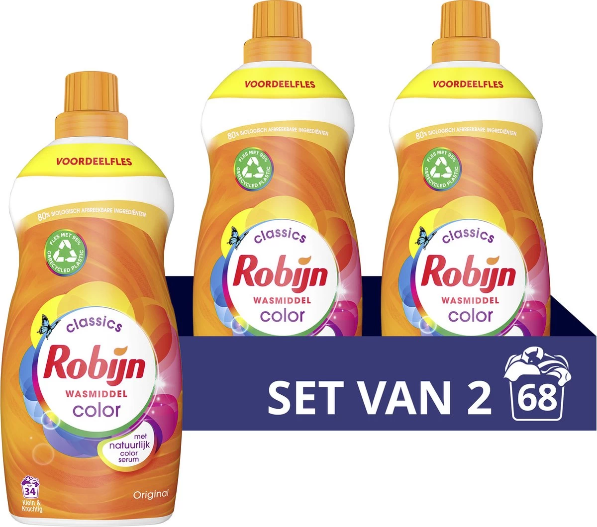 Robijn Klein & Krachtig Classics Color Vloeibaar Wasmiddel - 2 X 34 Wasbeurten - Voordeelverpakking