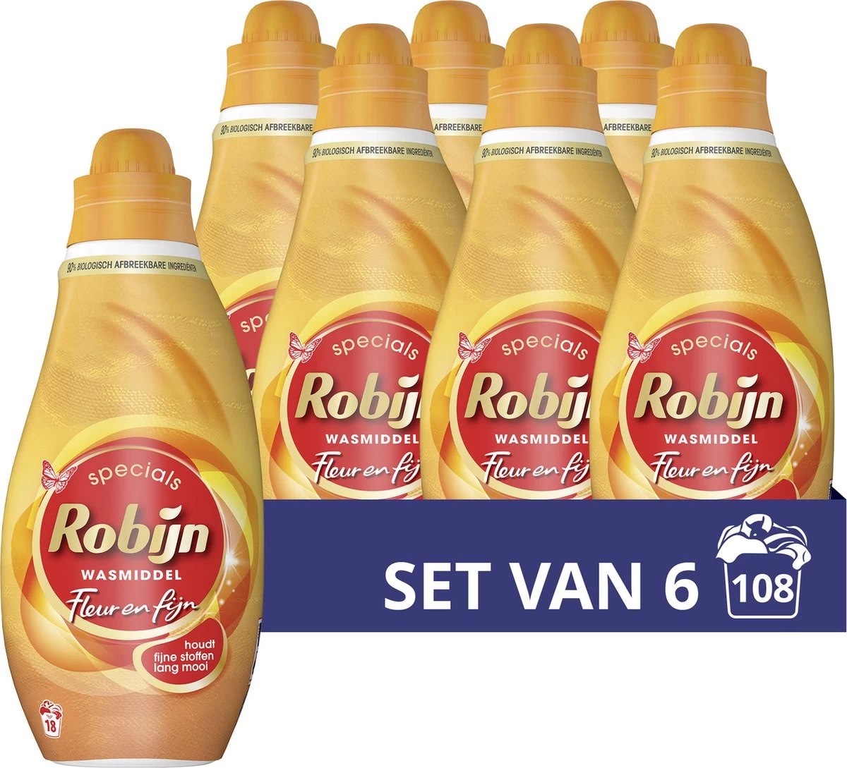 Robijn Specials Fleur & Fijn Vloeibaar Wasmiddel - 6 X 18 Wasbeurten - Voordeelverpakking