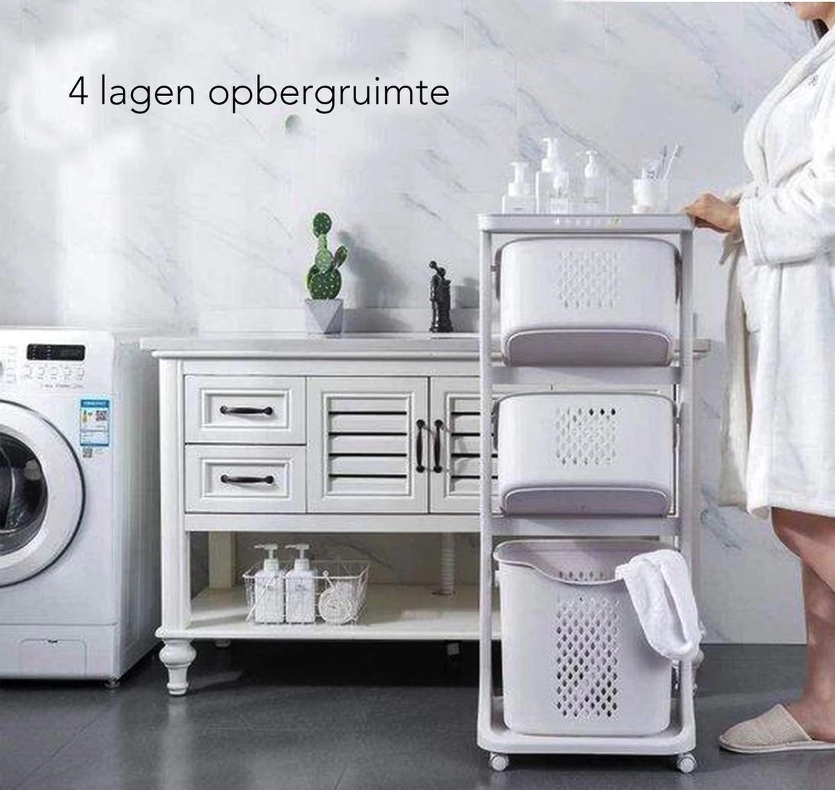 Sens Design Wassorteerder – Wasmand Met 3 Vakken - Op Wieltjes - Afbeelding 4