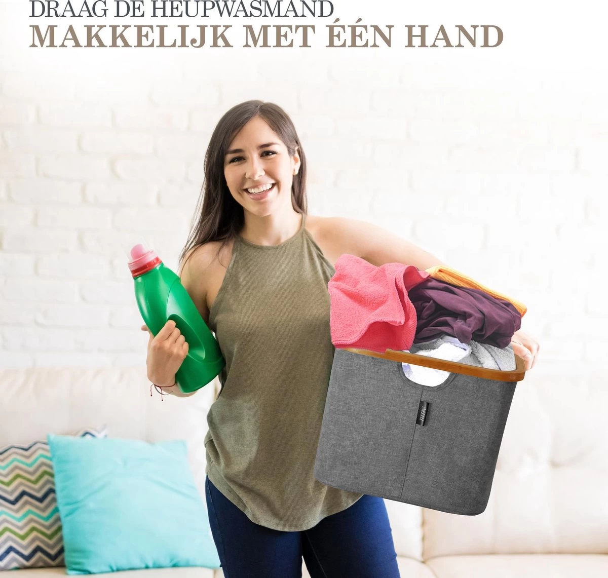 MIRI Opvouwbare Wasmand – Heupwasmand – Wasmanden – Opbergmand – Wasbox – 45L – Bamboe – Laundry Basket - Afbeelding 3