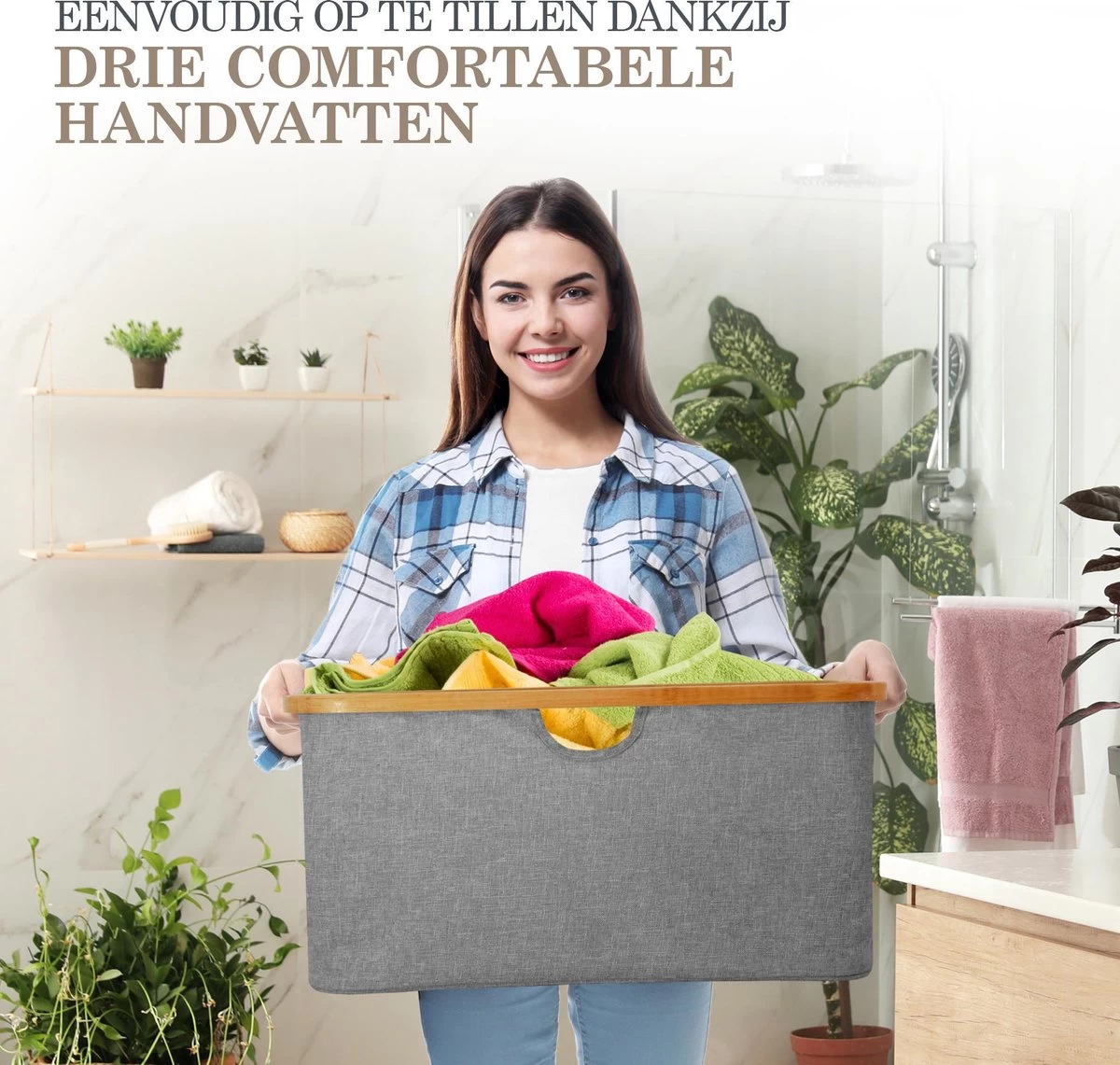 MIRI Opvouwbare Wasmand – Heupwasmand – Wasmanden – Opbergmand – Wasbox – 45L – Bamboe – Laundry Basket - Afbeelding 5