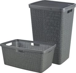 Curver Jute Wasmand Met Deksel 58L + Wasmand 46L - Donkergrijs