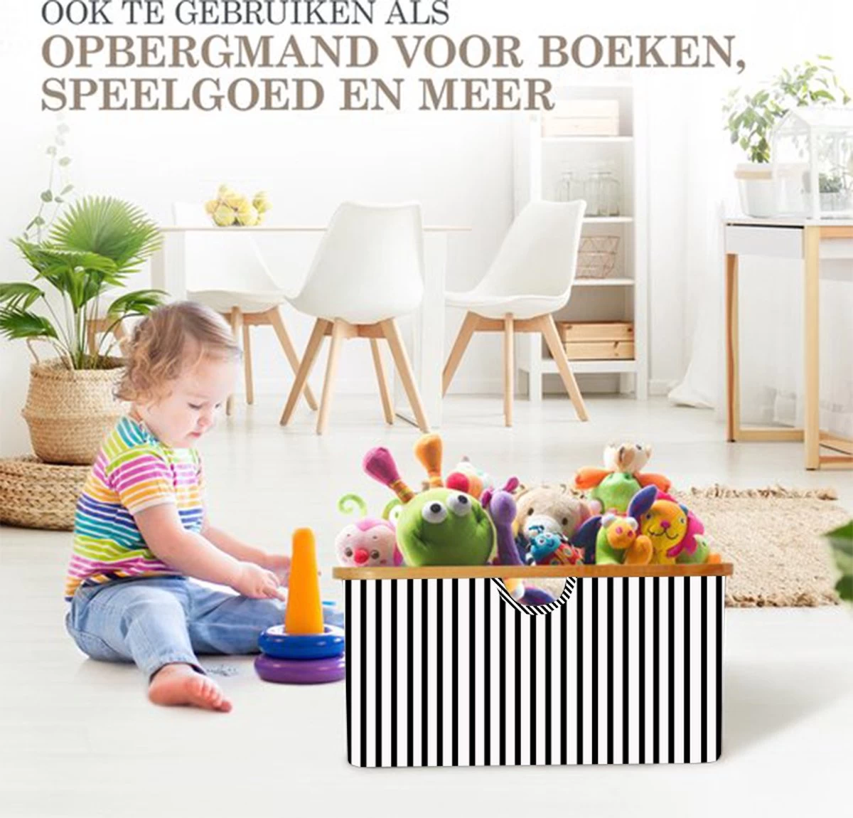 MIRI Opvouwbare Wasmand – Heupwasmand – Gestreept – Wasmanden – Opbergmand – Wasbox – 45L – Bamboe – Laundry Basket - Afbeelding 3