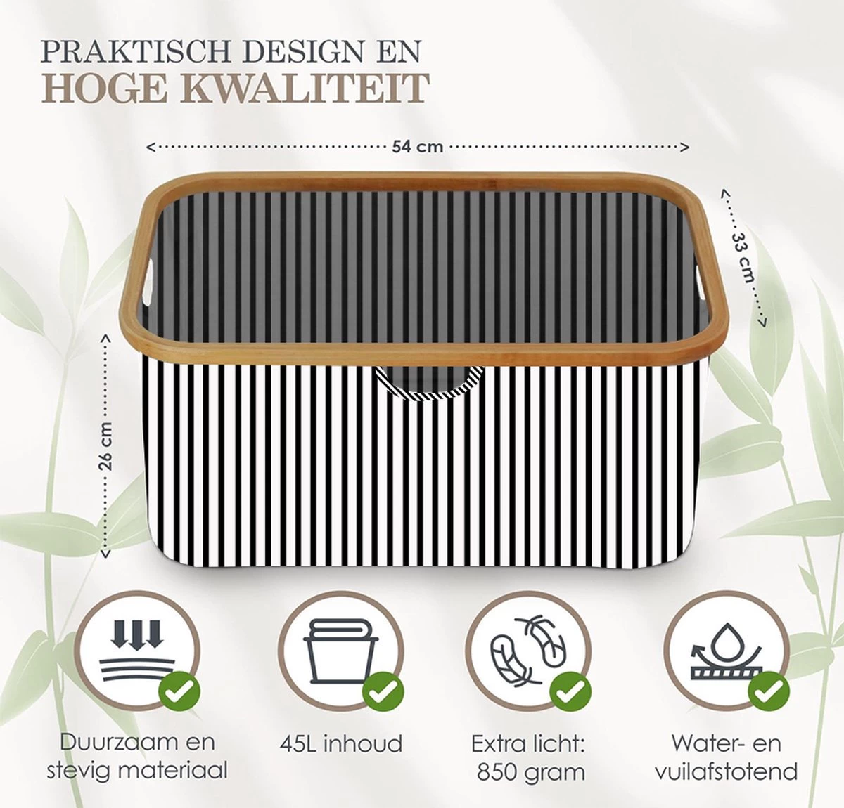MIRI Opvouwbare Wasmand – Heupwasmand – Gestreept – Wasmanden – Opbergmand – Wasbox – 45L – Bamboe – Laundry Basket - Afbeelding 6