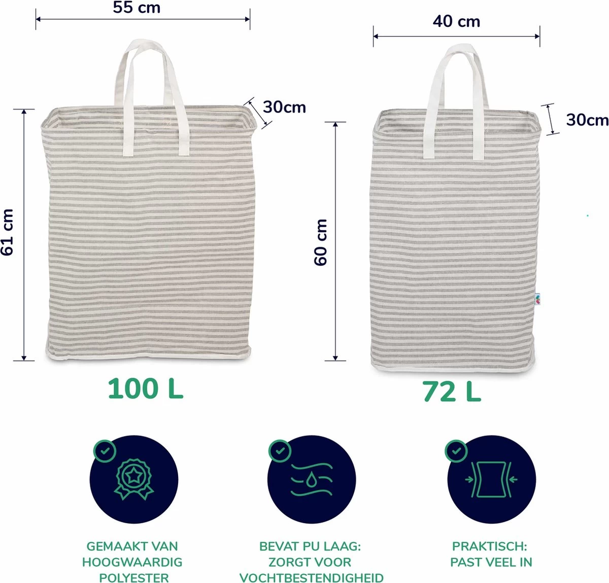 Wonair - Wasmand - Opberger - Organizer - Wastas - Opvouwbaar - Met Hengsel - Grijs - 72L - Afbeelding 2