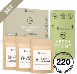 Cosmeau Wasmiddel + Geurbooster Combo Set Wasstrips 120 Wasbeurten Voordeel Geurparels - Geurbooster