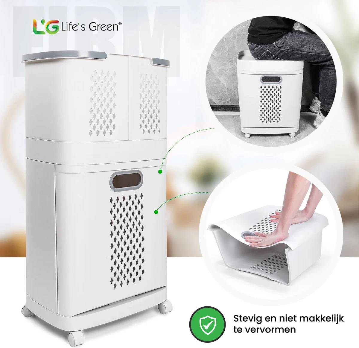 Life’s Green® - Wasmand - Wassorteerder - Wasmand 3 Vakken - Wit - Afbeelding 4