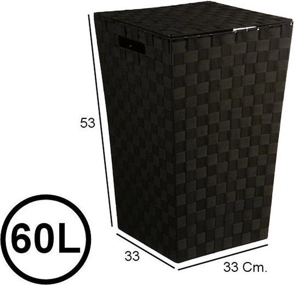 Merkloos Decopatent® Wasmanden Met Deksel - 60 Liter - Geweven Wasmand - Wasbox Met Optil Deksel - Polypropyleen - Afm 33x33x53 Cm - Zwart - Afbeelding 6