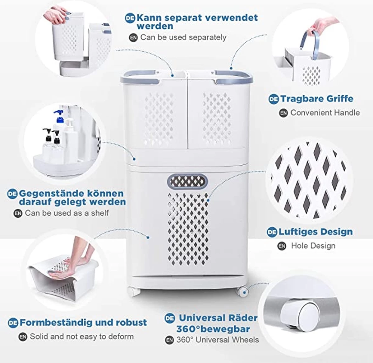 Wassorteerder – Wasmand Met 3 Vakken - Op Wieltjes - Valencia - Afbeelding 4