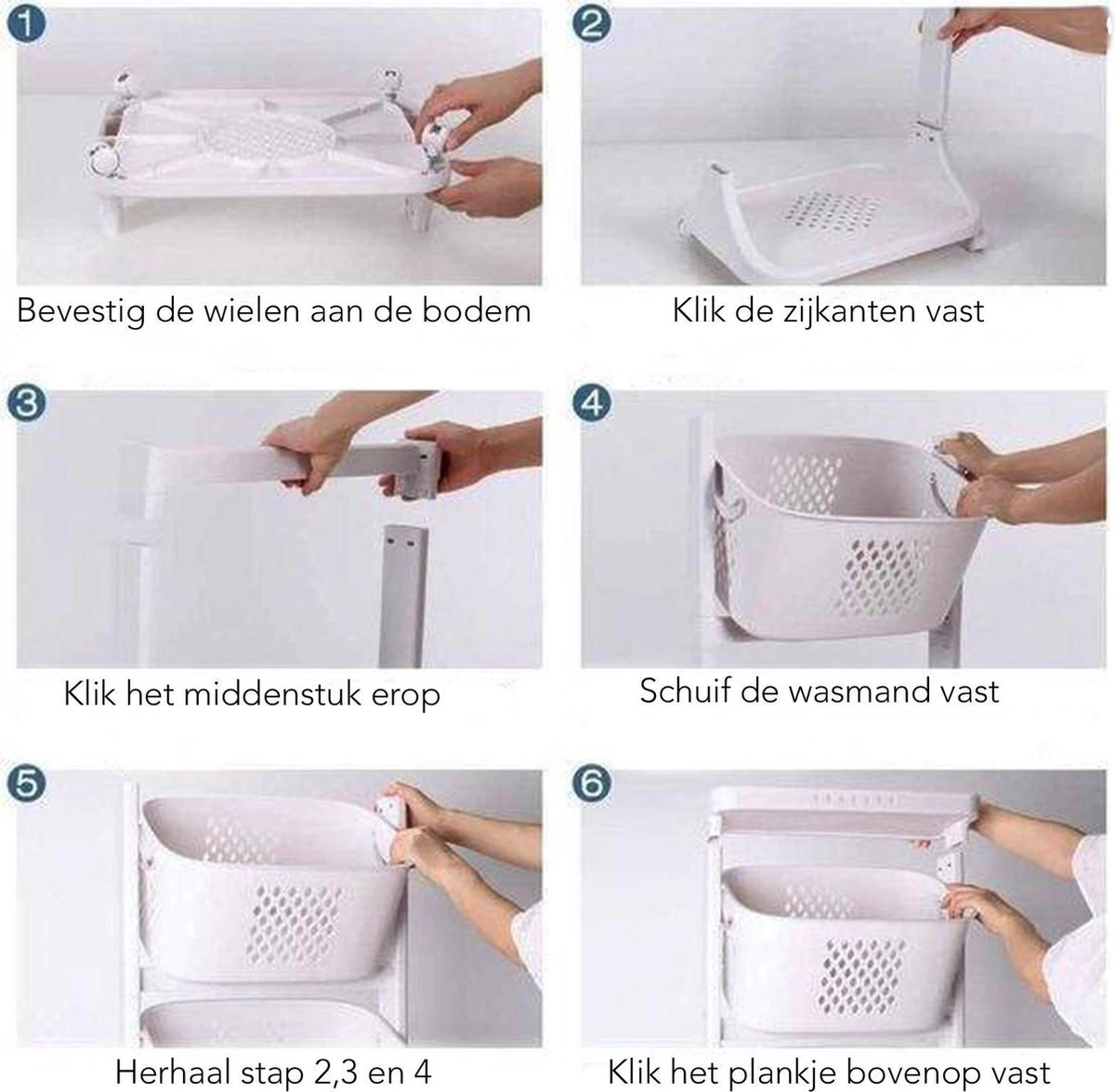 Sens Design Wassorteerder – Wasmand Met 3 Vakken - Op Wieltjes - Afbeelding 6