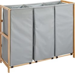 ACAZA Grote Wassorteerder Met 3 Vakken - XL Wasmand - Stof / Bamboe - Grijsgroen