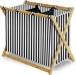 MIRI Wasmand – Wassorteerder – Gestreept – Wasmanden – Wasmand 3 Vakken – Opvouwbaar – Wasbox – Bamboe – 105L – Incl. Schroevendraaier – Laundry Basket – LIMITED EDITION