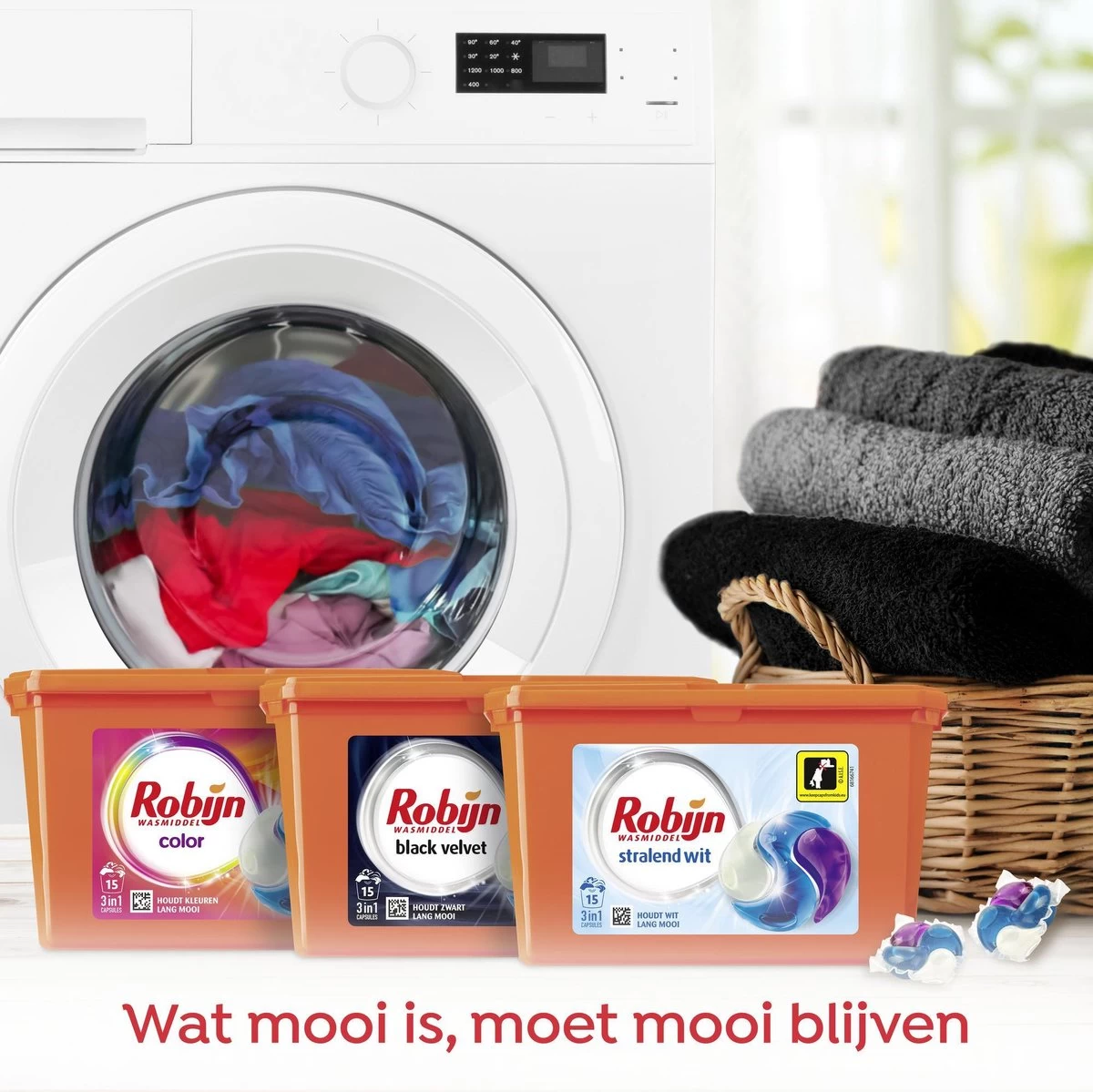 Robijn Color Black Velvet En Stralend Wit 3-in-1 Wascapsules Pakket - 3 X 15 Wasbeurten - Voordeelverpakking - Afbeelding 4