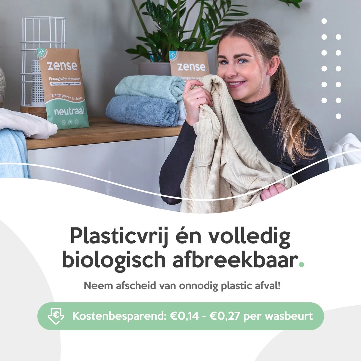 Zense Eco Wasmiddel Wasstrips - 72 Grote Wasbeurten - Neutraal - Wasmiddeldoekjes - Afbeelding 2