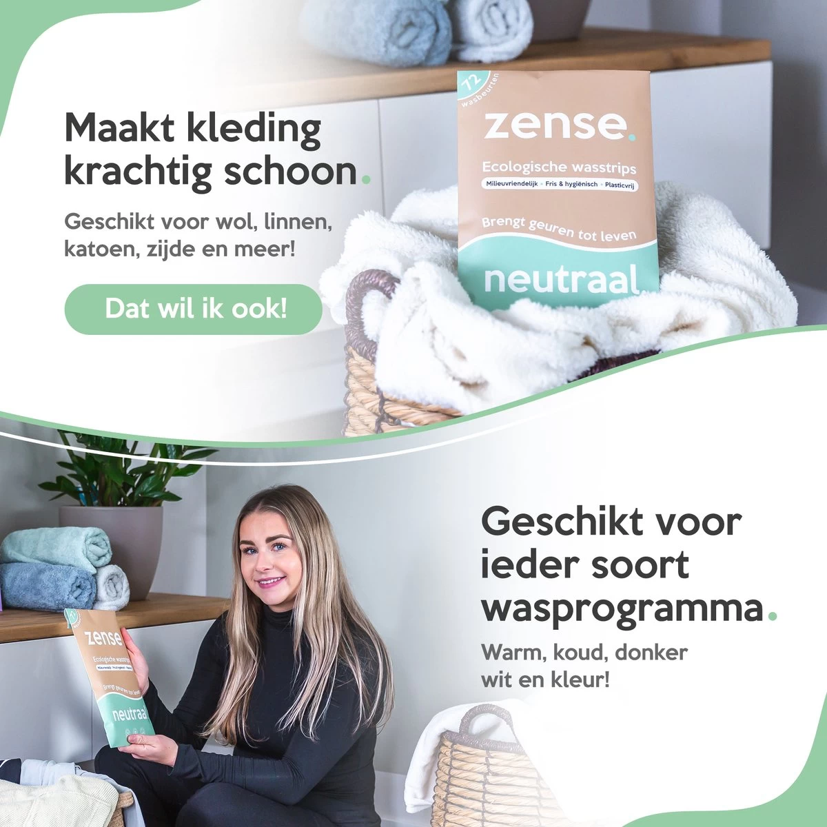 Zense Eco Wasmiddel Wasstrips - 72 Grote Wasbeurten - Neutraal - Wasmiddeldoekjes - Afbeelding 9