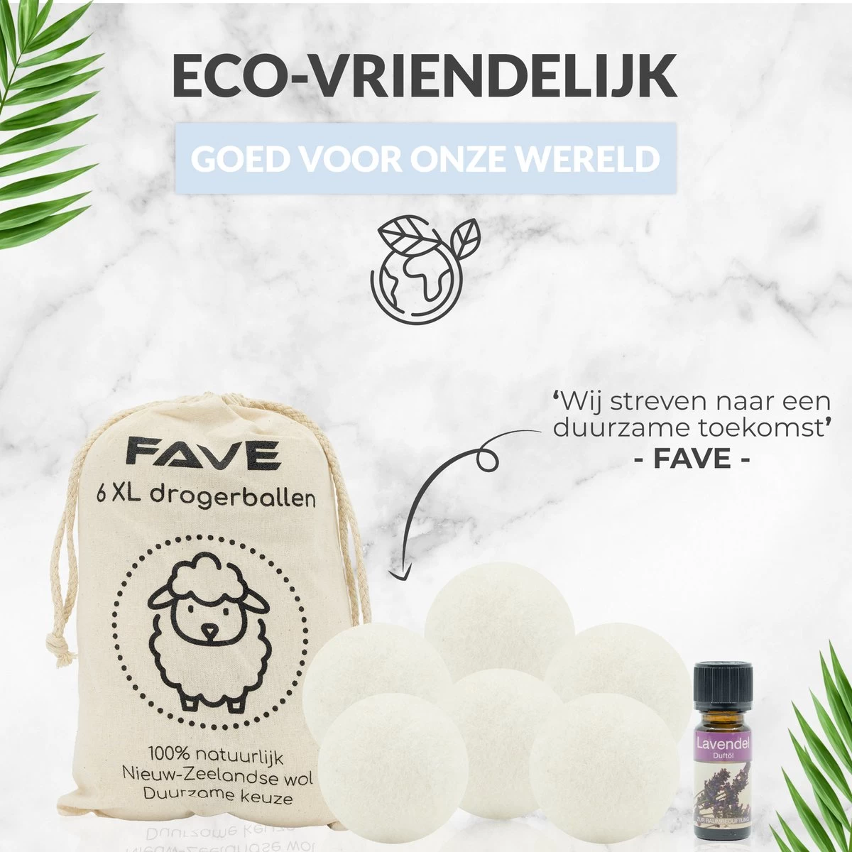 FAVE Drogerballen XL - 6 Stuks - Inclusief 2x Lavendelolie & Opbergzakje - Wasbol - Wasballen - Doseerbol - Droogballen - Duurzaam - Afbeelding 8
