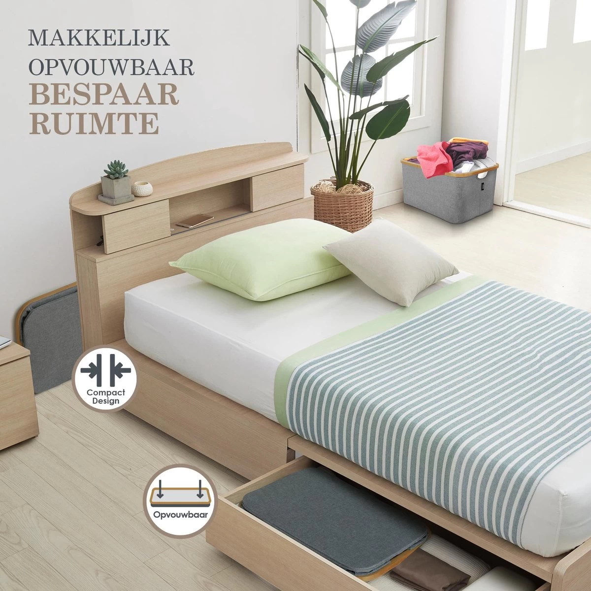 MIRI Opvouwbare Wasmand – Heupwasmand – Wasmanden – Opbergmand – Wasbox – 45L – Bamboe – Laundry Basket - Afbeelding 4