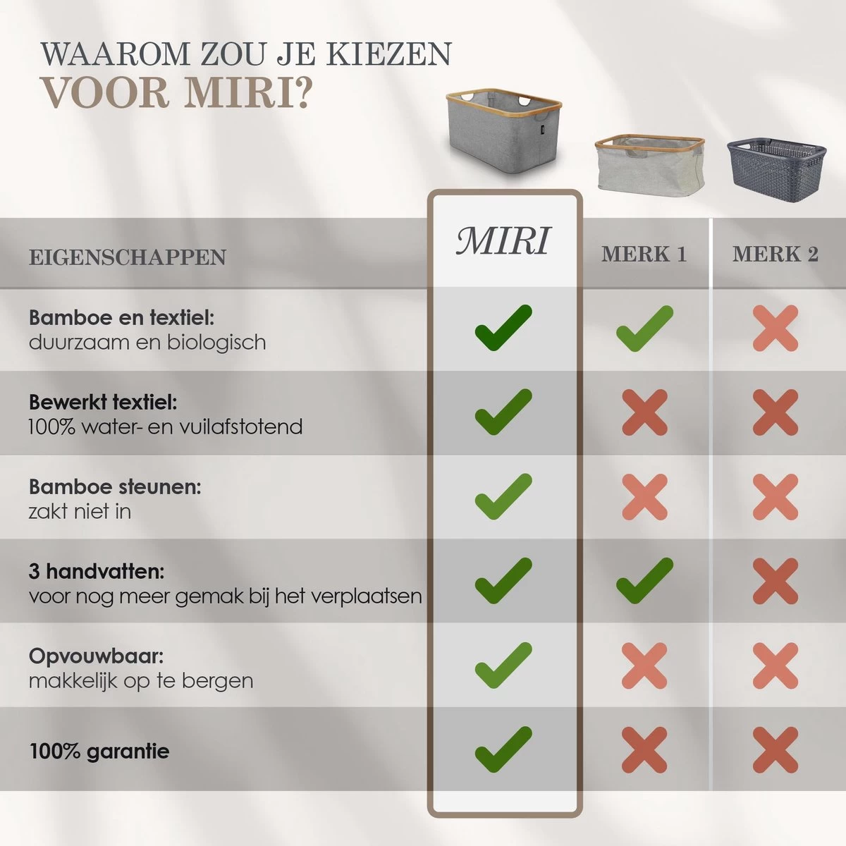 MIRI Opvouwbare Wasmand – Heupwasmand – Wasmanden – Opbergmand – Wasbox – 45L – Bamboe – Laundry Basket - Afbeelding 7