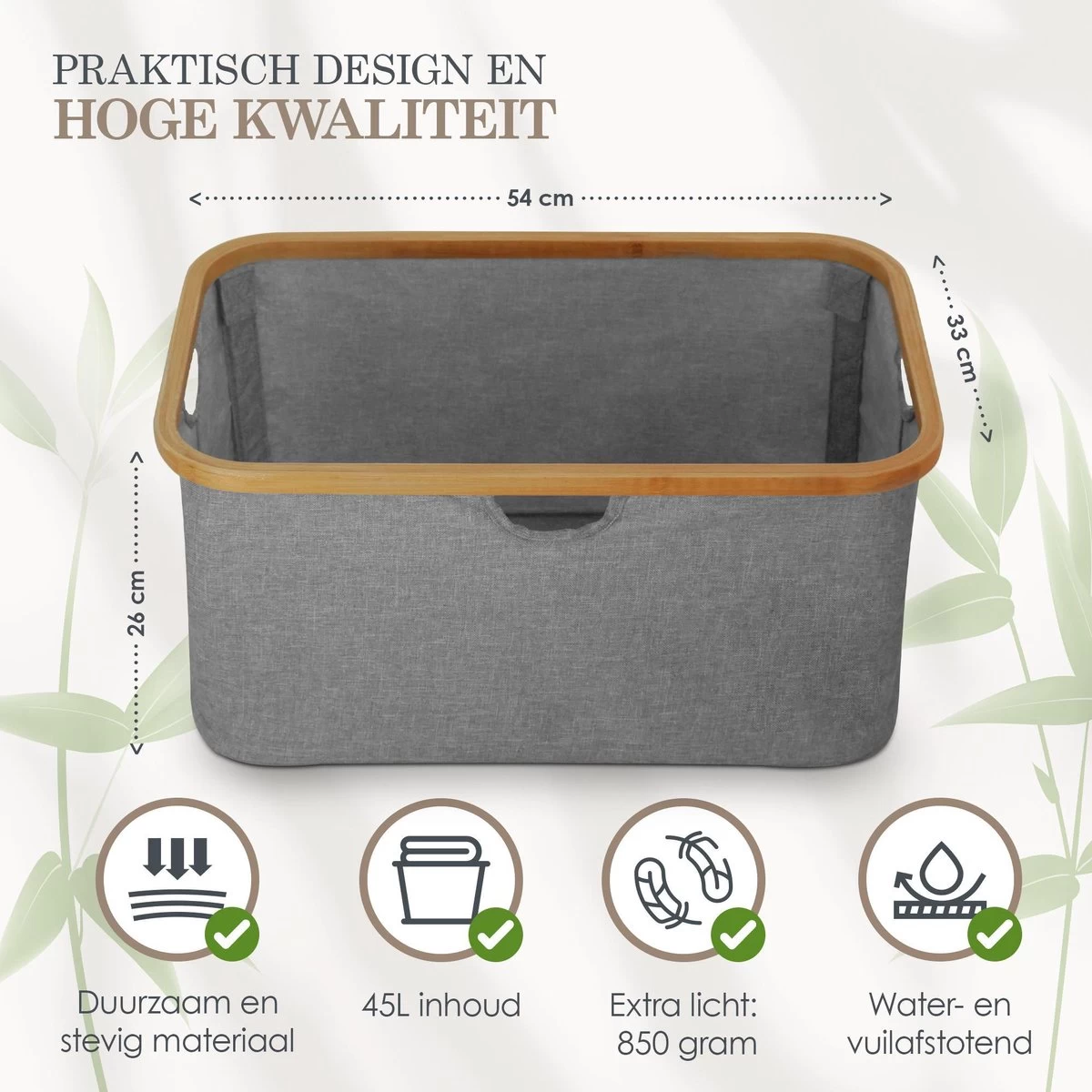 MIRI Opvouwbare Wasmand – Heupwasmand – Wasmanden – Opbergmand – Wasbox – 45L – Bamboe – Laundry Basket - Afbeelding 8