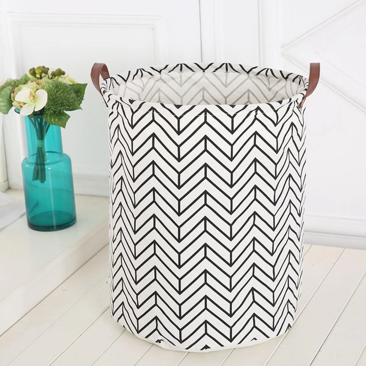 Merkloos Wasmand - Opbergzak - 60L - Waterproof - Zwart/wit - Afbeelding 2