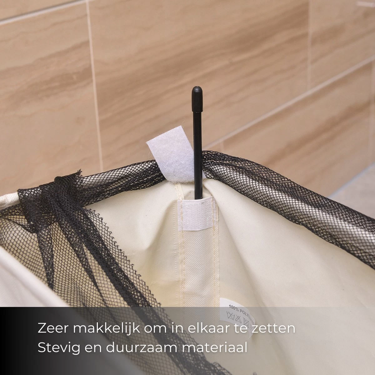 Wasmand 3 Vakken - Hotel Wassorteerder - NL Opdruk & Wielen - Opvouwbaar - Hotel - 100 Liter - Afbeelding 5