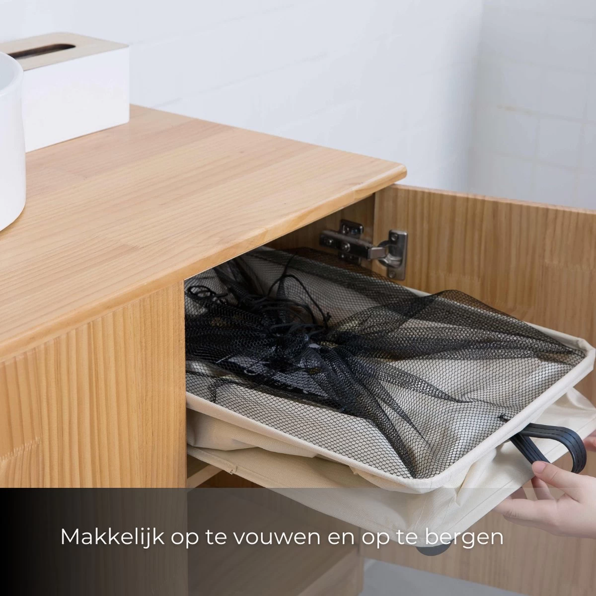 Wasmand 3 Vakken - Hotel Wassorteerder - NL Opdruk & Wielen - Opvouwbaar - Hotel - 100 Liter - Afbeelding 10