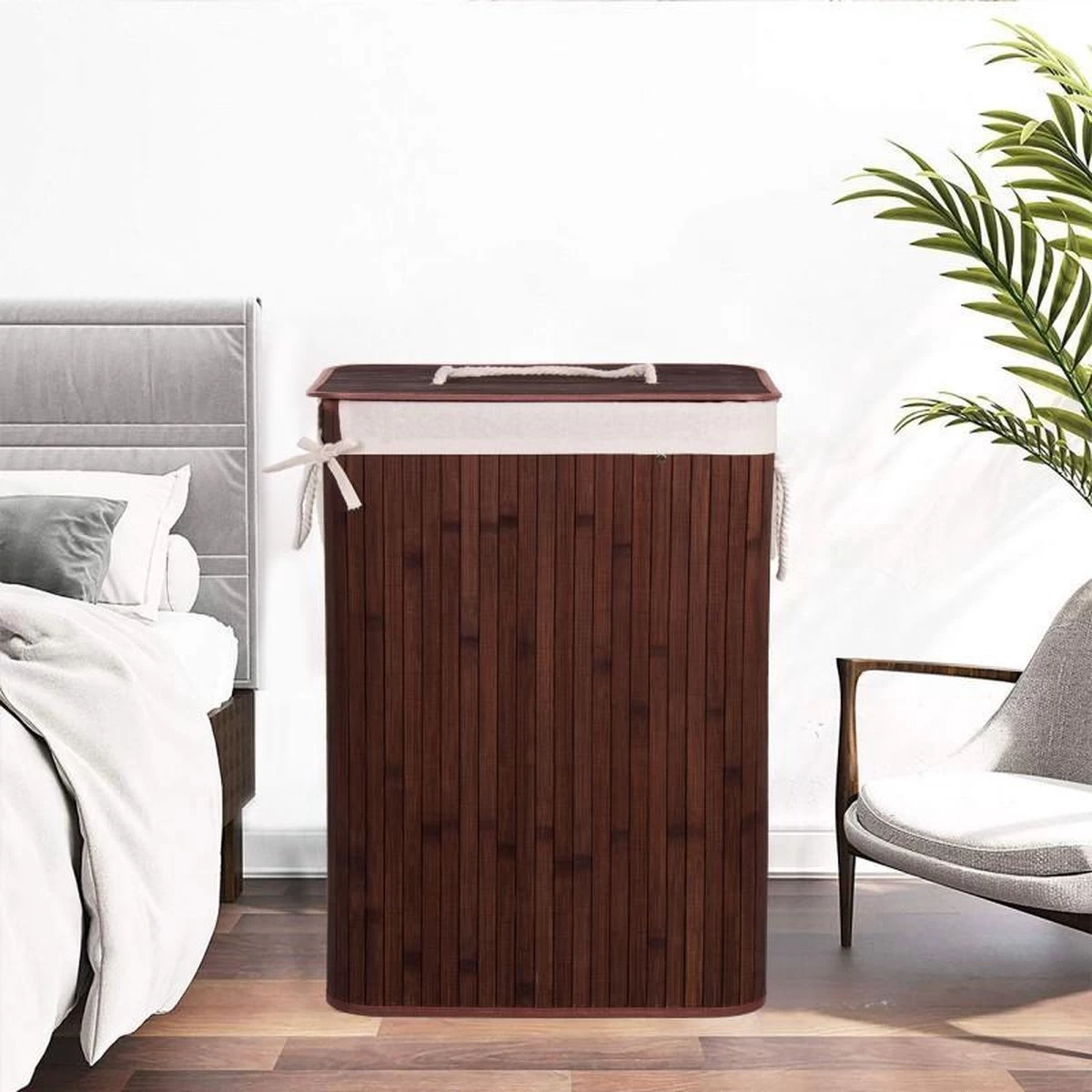 Springos Wasmand | Met Deksel | Opvouwbaar | 72 Liter | Met Uitneembare Waszak | Wasmand | Bruin - Afbeelding 13