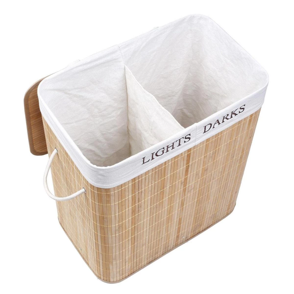 Grote Bamboe Wassorteerder Met 2 Vakken - 100 L - Natuurlijk Bruin - Afbeelding 6