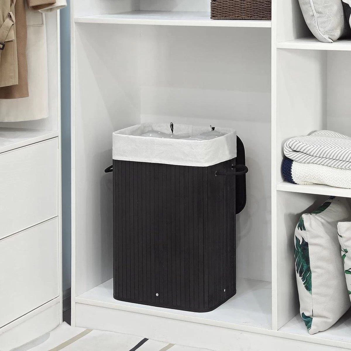 Wasmand Met Deksel 60 L - Bamboe - Zwart - Afbeelding 9