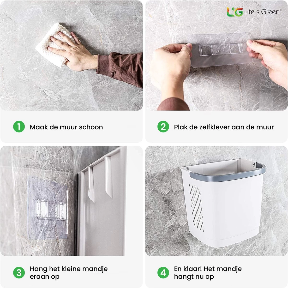 Life’s Green® - Wasmand - Wassorteerder - Wasmand 3 Vakken - Wit - Afbeelding 7
